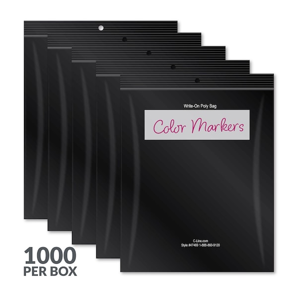 C-Line Products 8-1/2" x 11" Black Write-On Poly Bags, 1000/BX 47491 - main