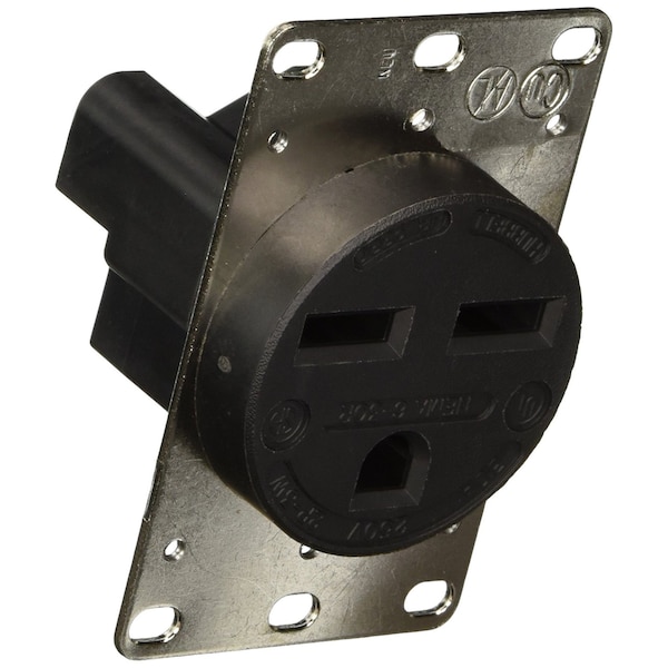 Hubbell Wiring Industrial 2-Pole 3-Wire 30A 250V 6-30R Receptacle, Black, Single Pack HBL9330 - main