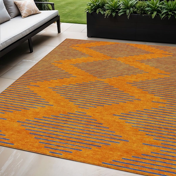 Homeroots 5' X 8' Orange And Blue Geometric Washable Indoor Outdoor Area Rug 598765 - main