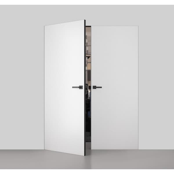 Sartodoors Modern Solid Double Hidden Door with Handle, Planum 0010 Primed with Black Hidden Frame 64" x 84" L PLANUM0010DHFB-PR-64 x 84-LH-O - main