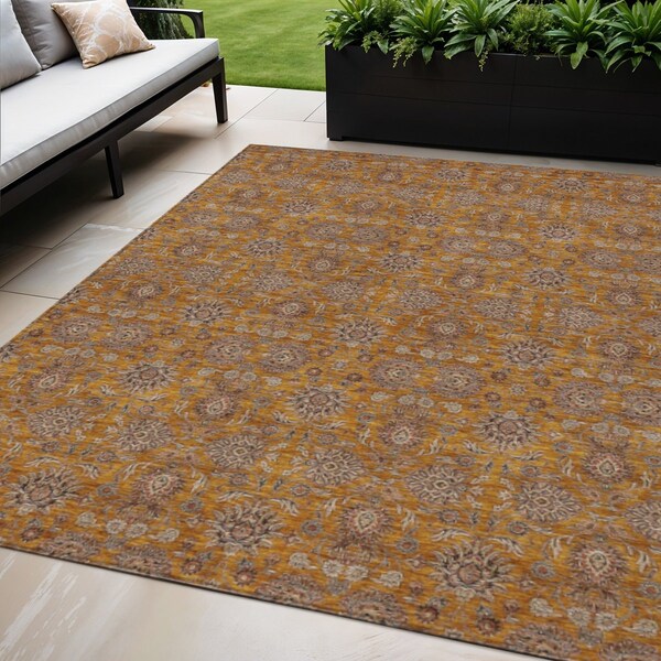 Homeroots 5' X 8' Copper Beige And Taupe Floral Washable Indoor Outdoor Area Rug 582267 - main
