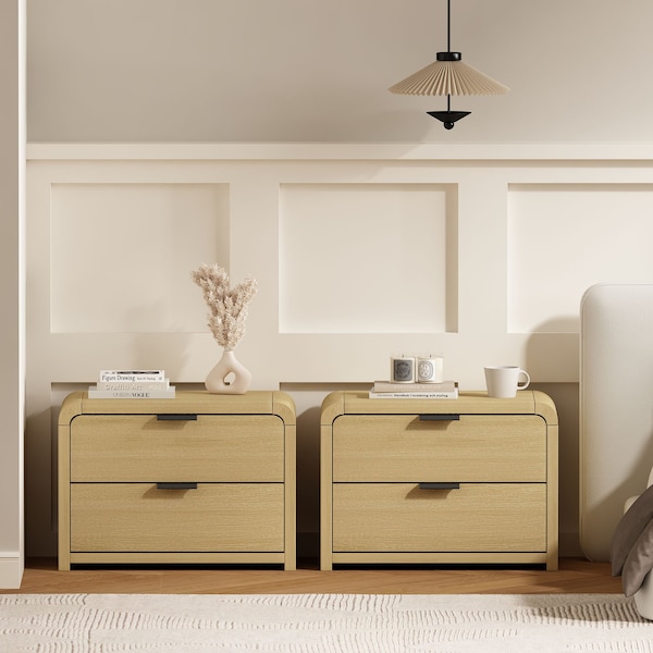 Manhattan Comfort Grace Nightstand in Natural Oak and Black - Set of 2 2-NS007-NO - main