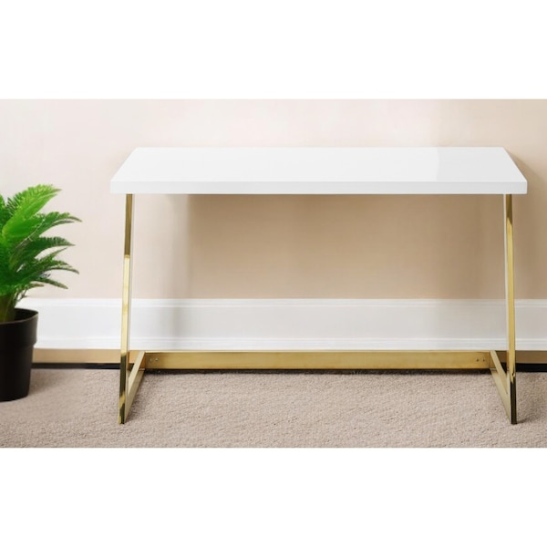 Homeroots 47" White and Gold Writing Desk 543755 - main