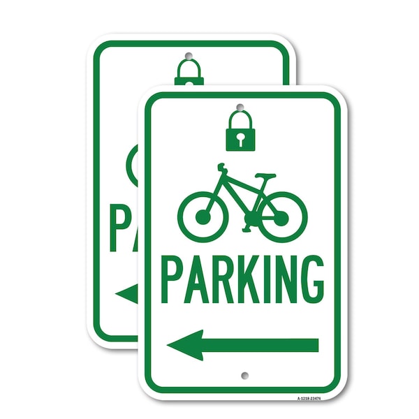 Signmission Parking With Lock Cycle & Left Arrow Symbol, 12'' X 18'' 2 Signs, Heavy Gauge Aluminum, 2PK A-1218-2PACK-23474 - main