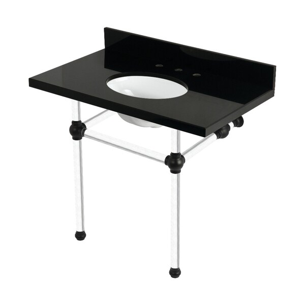 Kingston Brass 36" Black Granite Console Sink with Acrylic Legs, 8-Inch, 3-Hole, Black Granite/Matte Black KVPK3630KA0 - main