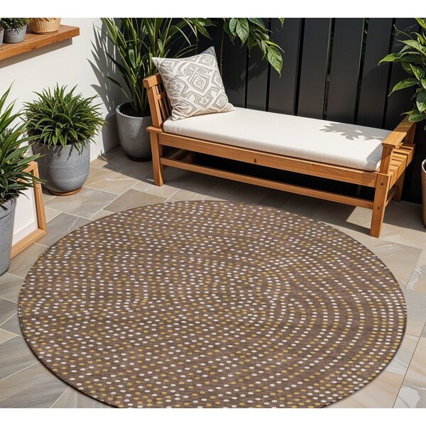 Homeroots 8' Brown Gold And Ivory Round Polka Dot Washable Indoor Outdoor Area Rug 599030 - main