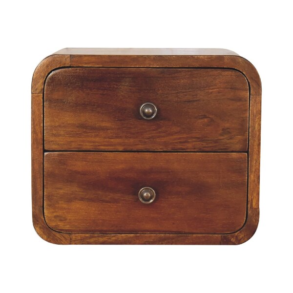 Homeroots 12" Brown Solid Wood Square Two Drawer Floating Nightstand 651480 - main