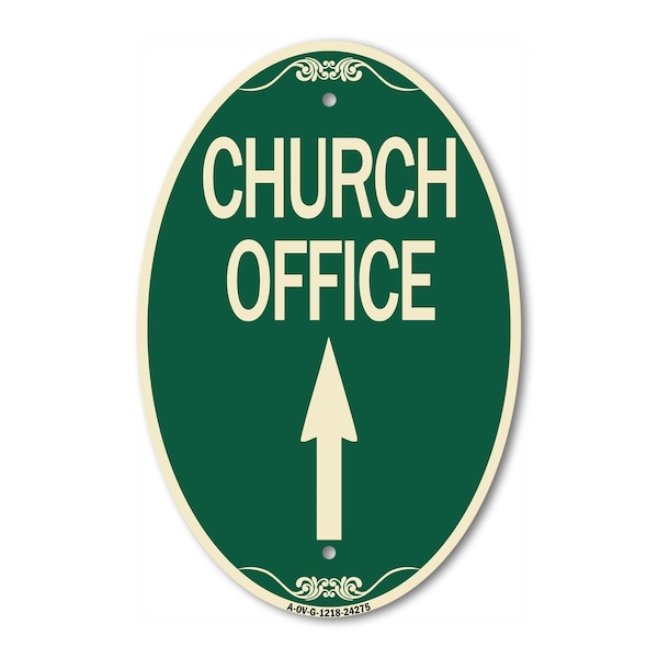 Signmission Church Office With Up Arrow, 12 Inch X 18 Inch Architectural Oval, Heavy Gauge Aluminum A-OV-G-1218-24275 - main