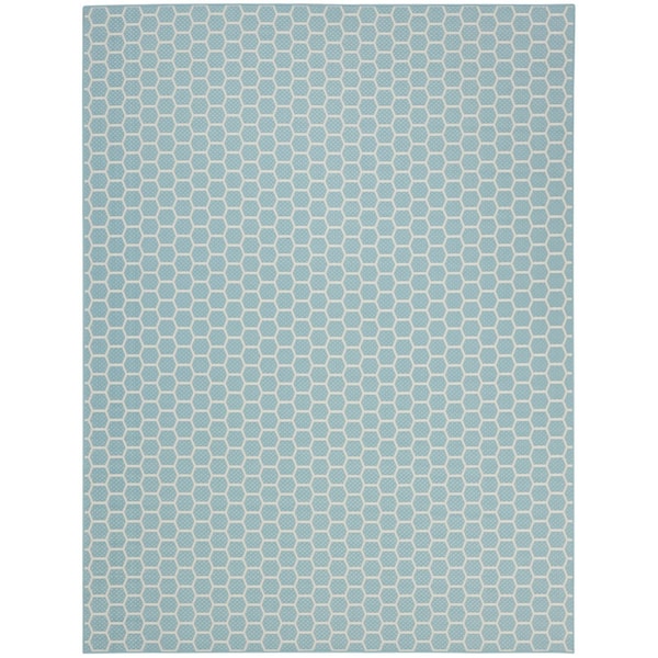 Homeroots 9' X 12' Aqua And Ivory Geometric Indoor Outdoor Area Rug 556306 - main