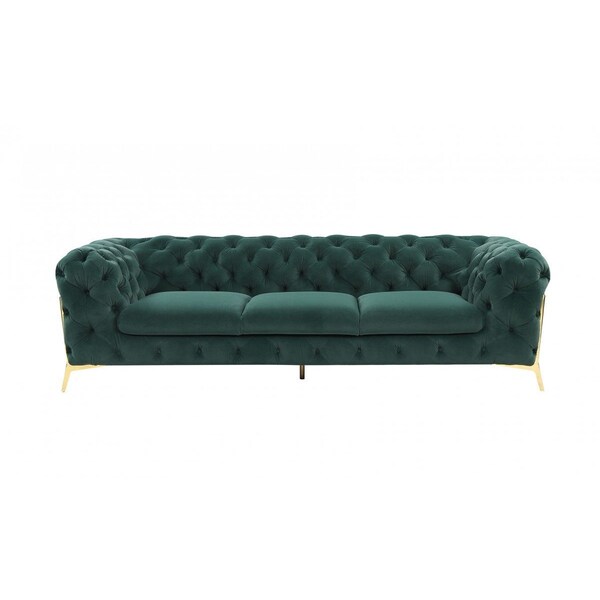 Homeroots 97" Green Velvet Sofa With Gold Legs 480926 - main