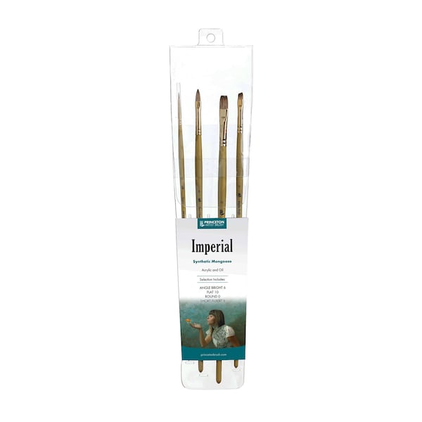 Princeton Imperial Brush Set, Synthetic Bristles, Long Handle Acrylic & Oil Paintbrush, Gold, 4-Piece Set P6600SET400 - main