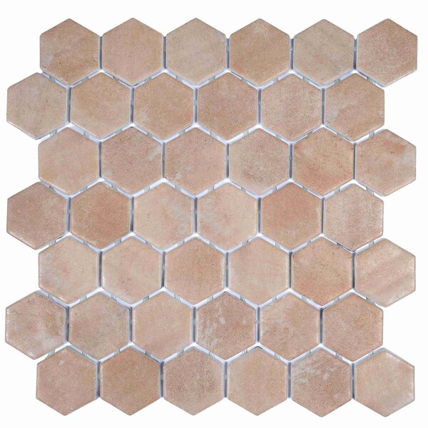 Apollo Tile Lucenza 12x12 in. Clay Beige Matte Recycled Glass Hexagon Mosaic Tile (5.28 sq ft/case) 6PK APLGIO88CLAHEXA - main