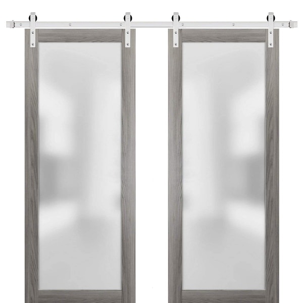 Sartodoors Sturdy Double Barn Door with Frosted Glass Planum 2102 56x96 (2* 28x96) Solid Core Modern Interior PLANUM2102DB-S-GA-56 x 96 (2* 28x96) - main