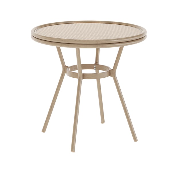 Flash Furniture Lourdes French Bistro 31.5in. Tbl, Natural/White PE Rattan, Glass Top, Bamboo Print Aluminum Frame SDA-AD641012-80-NATWH-LTNAT-GG - main