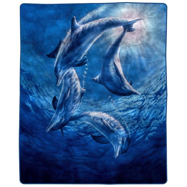 Lavish Home 92"x80" Weighted Blanket with Dolphins Pattern Plush Thick 8 Pound Faux Mink Soft Fuzzy Blanket 66-B-DOLPHINS - main