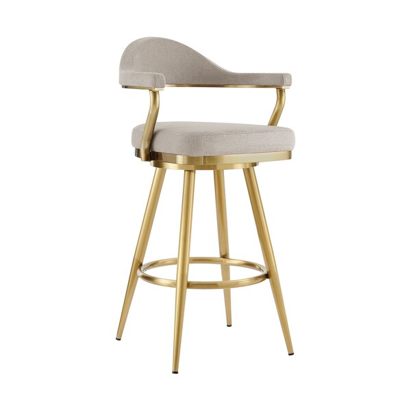 Armen Living Justin 26in Swivel Counter Stool with Gold Brushed Stainless Steel and Taupe Fabric LCJTBABGLTP26 - main