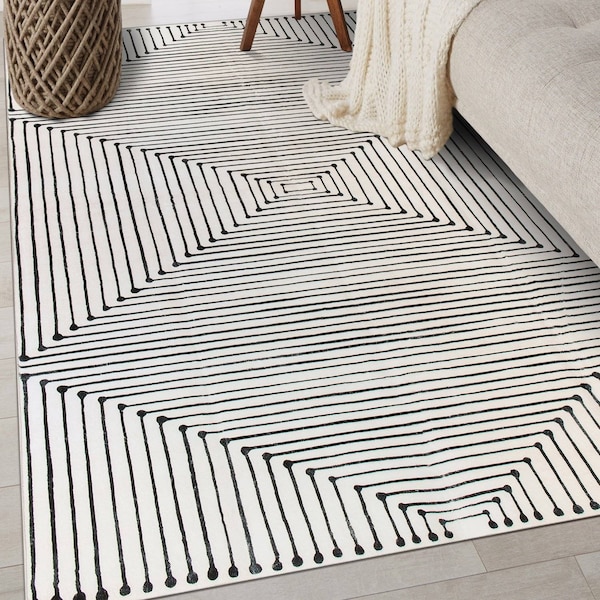 World Rug Gallery Bohemian Stripes Washable Non Slip Area Rug 3 ft x 5 ft Ivory WR73IVORY3X5 - main