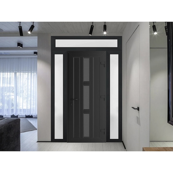 Vdomdoors Front Exterior Prehung Metal-Plastic Door Frosted Glass / MANUX 8112 Matte Black / Office Commercia MANUX8112EXD-BLK-W16+32+16xH80+16-LH-I - main