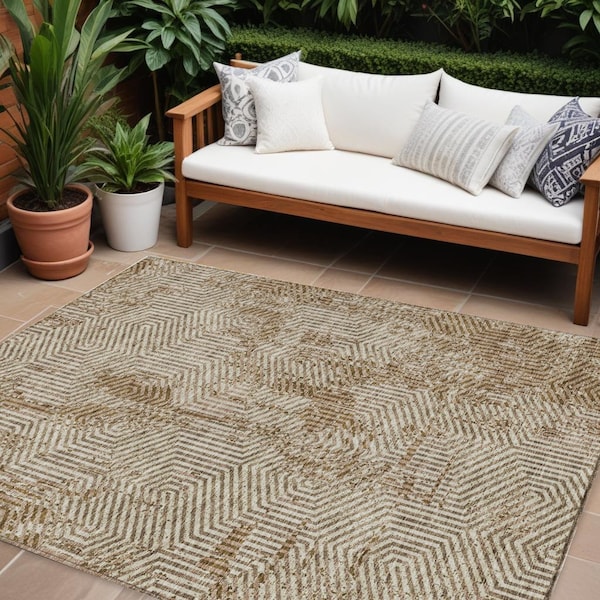 Homeroots 8' X 10' Brown And Beige Geometric Washable Indoor Outdoor Area Rug 594572 - main