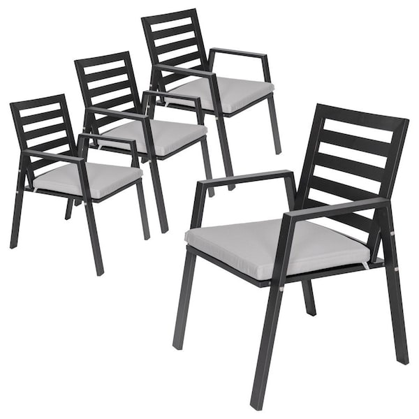 Leisuremod Chelsea Modern Patio Dining Armchair in Aluminum with Removable Cushions, Light Grey, 4PK CC20BL-LGR4 - main