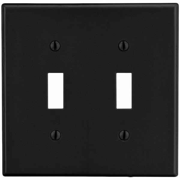 Hubbell Wiring Device-Kellems Wallplate, Mid-Size 2-G, 2) Toggle, Black PJ2BK - main