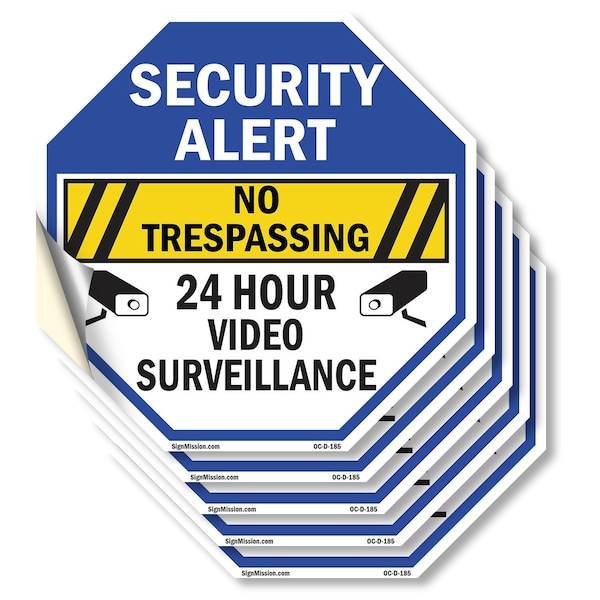 Signmission Security Alert No Trespassing 24 Ho, 4 inch X 4 inch, Vinyl Decal, 5PK OC-D-5PACK-4-185 - main