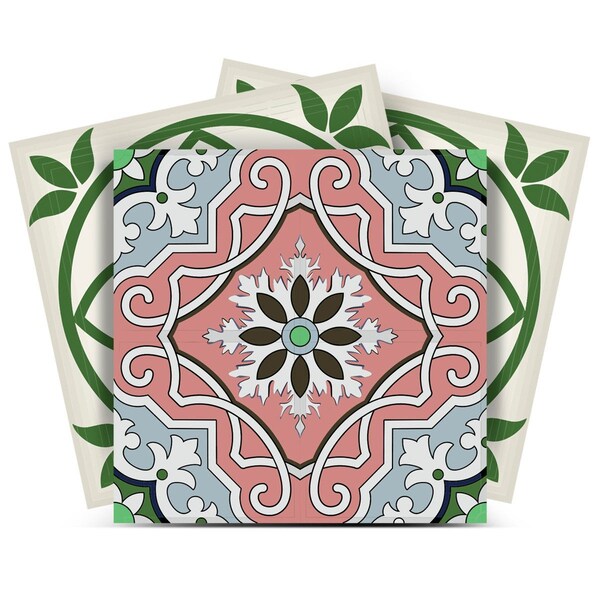Homeroots 7" X 7" Vintage Green And Taupe Mosaic Peel And Stick Removable Tiles 390876 - main