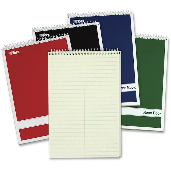 Tops Business Forms TOPS Steno Book W/Assorted Colored Cvr, 6" x 9", Green Tint, 80 Sheets/Pad, 4 Pad/Pack 80221 - main