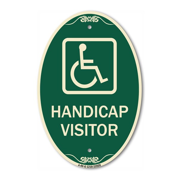 Signmission Handicap Visitor With Graphic, 12 Inch X 18 Inch Architectural Oval, Heavy Gauge Aluminum A-OV-G-1218-23920 - main