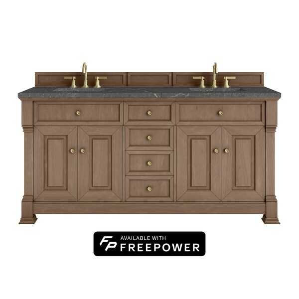 James Martin Vanities Brookfield 72 in. Double Vanity, Pecan w/ 3 CM Parisien Bleu Silestone Top 547-V72-PCN-FPBL - main