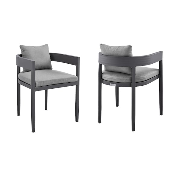 Armen Living Menorca Outdoor Patio Dining Chairs in Aluminum with Gray Cushions - Set of 2 LCMQCHGR - main