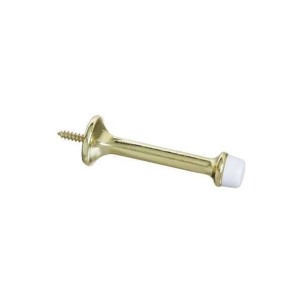 National Hardware Door Stop, 3-1/2 in L, 3 in Projection, Die-Cast Zinc/Rubber, Brass, 2PK N199-372 - main