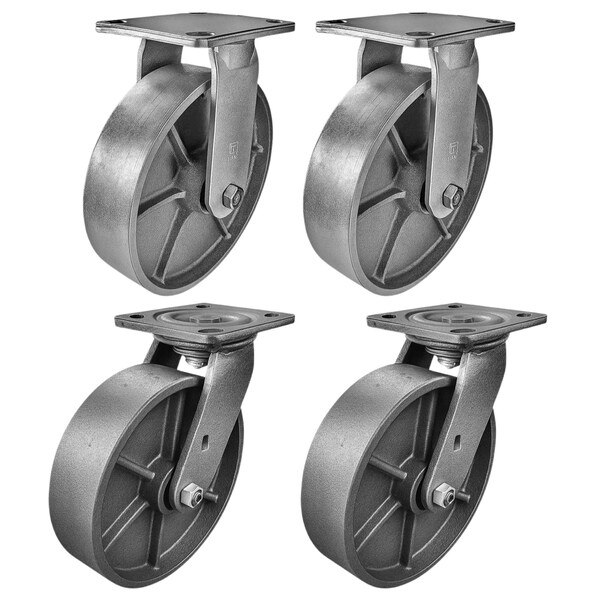 Hyw Products Heavy Duty Caster Set 8in Steel Wheels, 2 Rigid & 2 Swivel, 4PK 40-80R-A1-SS-2,40-80S-A1-SS-2 - main