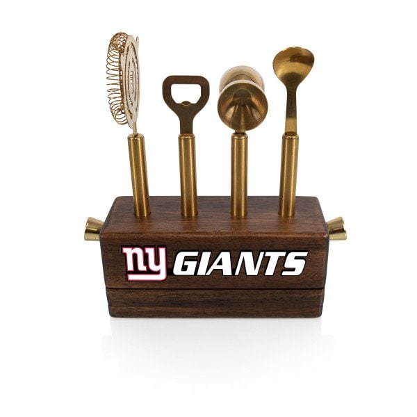 Picnic Time Family Of Brands NFL New York Giants Sidecar 5-Piece Bar Tool Set, (Acacia Wood) 672-05-508-217-2 - main
