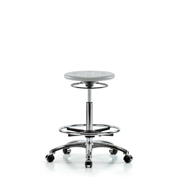 Blue Ridge Ergonomics Polyurethane Stool Chrome-High Bench Height with Chrome Foot Ring & Casters in Gray Polyurethane IPHBSO-CR-CF-CC-GRY - main