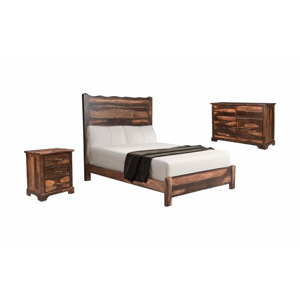 Homeroots Three Piece Dark Brown Solid Wood Bedroom Set 554217 - main