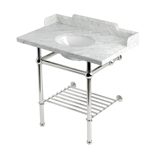 Kingston Brass 36-Inch Carrara Marble Console Sink with Brass Legs and Shelf, 8-Inch, 3-Hole LMS36MBB6 - main