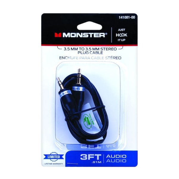 Monster Cable Just Hook It Up 3 ft. L Stereo Plug Cable 3.5 mm 141081-00 - main
