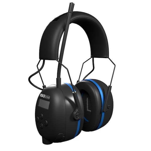 Isotunes Rechargeable Earmuffs AM/FM radio earmuffs with Bluetooth, 25 NRR NRR, Black/Blue IT-92 - main
