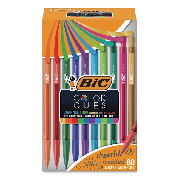 Bic Color Cues Mechanical Pencils, 0.7 mm, HB (#2), Black Lead, Assorted Barrel Colors, 60PK MPUA60-AST - main