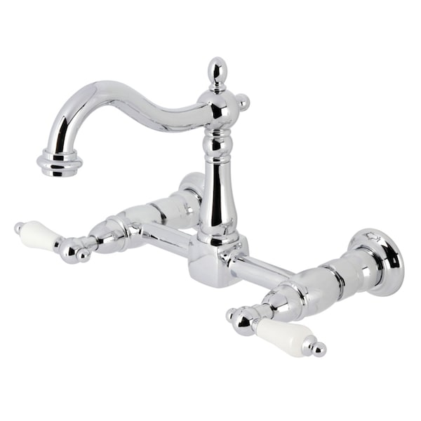 Kingston Brass Two-Handle Wall Mount Bridge Kitchen Faucet, Polished Chrome KS1261PL - main