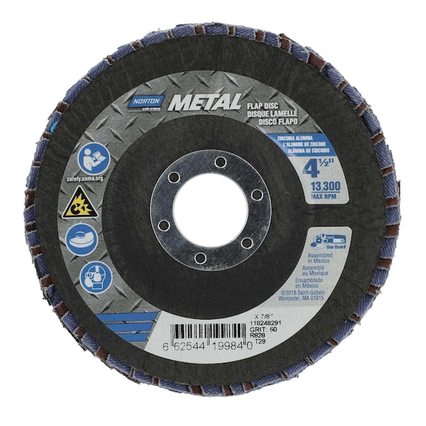 Norton Abrasives Fiberglass Flap Disc, 4-1/2" x 7/8", PK10 66254419984 - main