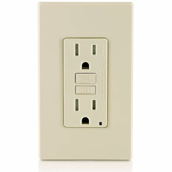 Leviton Self-Test GFCI Receptacle, Tamper Resistant Duplex, 15 Amp, 125 Volt, 5-15R NEMA GFTR1-T - main