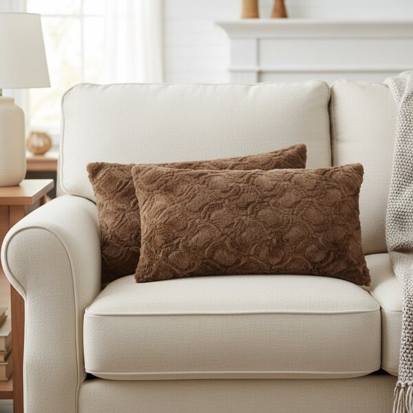 Homeroots Set of Two 12" X 20" Brown Faux Fur Lumbar Throw Pillows, 2PK 544573 - main