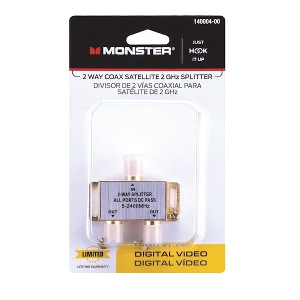 Monster Cable Just Hook It Up 2 Way Coax Splitter 75 ohm 2150 MHz 140004-00 - main