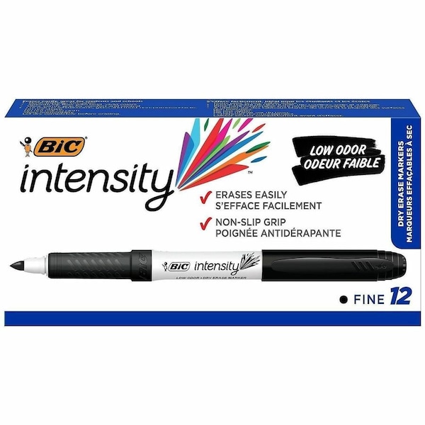 Bic Intensity Dry Erase Marker, Fine Point, Low Odor, Black, 12PK GDE11-BK - main