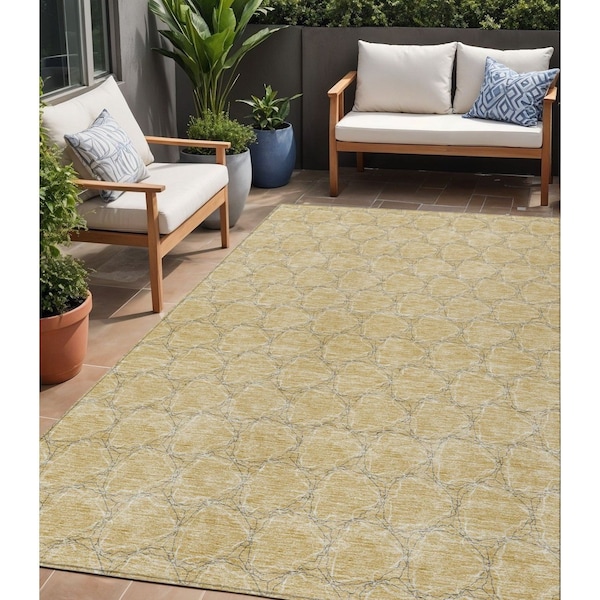 Homeroots 5' X 8' Wheat And Gray Geometric Washable Indoor Outdoor Area Rug 613597 - main