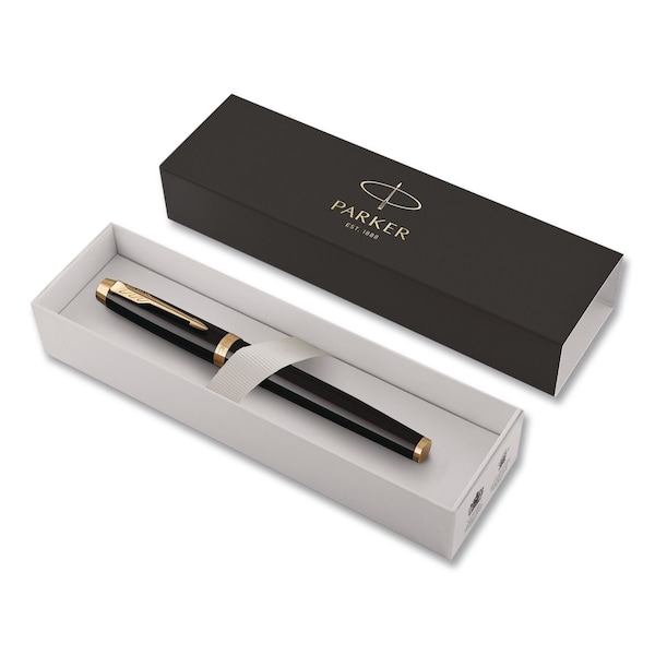 Parker IM Fountain Pen with Gift Box, Medium Fountain Nib, Blue Ink, Black Lacquer/Gold Barrel 1931645 - main