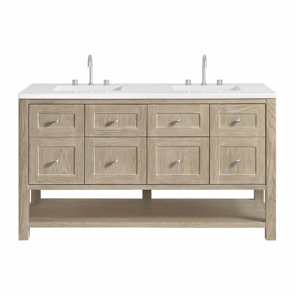 James Martin Vanities Breckenridge 60 in. Double Vanity, Whitewashed Oak, w/ 3 CM White Zeus Quartz Top 330-V60D-WWO-3WZ - main
