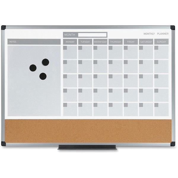 Bi-Silque MasterVisi, 3-In-1 Calendar Planner Dry Erase Board, 24 X 18, Aluminum Frame MB3507186 - main